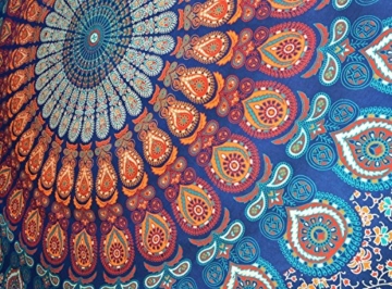 Craftozone Multicolored Mandala Tapestry Indian Wall Hanging, Bed Sheet, Comforter Picnic Beach Sheet, Quality Hippie (Dark Blue, Double) - 4
