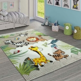 Paco Home Kinderteppich Kinderzimmer Dschungel Tiere Giraffe Löwe AFFE Zebra Beige Creme, Grösse:80x150 cm - 1