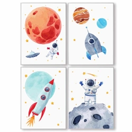 Pandawal Wandbilder Kinderzimmer/Babyzimmer Bilder für Junge und Mädchen Astronaut/Planeten 4er Poster Set Weltraum Deko (P1) im DIN A3 Format… - 1