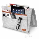 Simboom Bett Organizer, Filz Betttasche Anti-Rutsch Nachttisch Tasche Sofa-Bett Hängeaufbewahrung für Buch, Zeitschriften, iPad, Handy, Fernbedienung -Hellgrau - 1