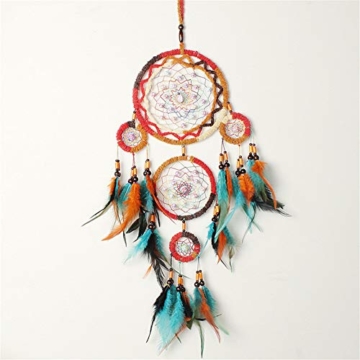 Traumfänger,Indianer Dreamcatcher Handgemachter, Traumfänger bunt mit Federn, Anhänger Dreamcatcherfür Zimmer Auto Deko (B) - 2