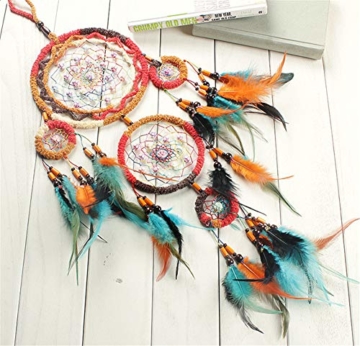 Traumfänger,Indianer Dreamcatcher Handgemachter, Traumfänger bunt mit Federn, Anhänger Dreamcatcherfür Zimmer Auto Deko (B) - 3