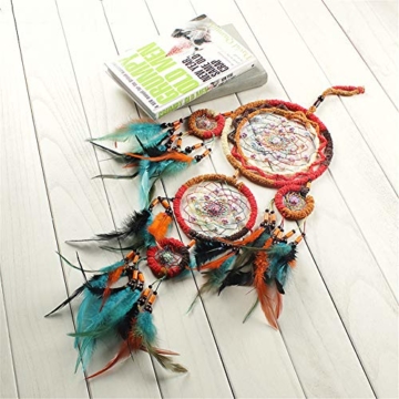 Traumfänger,Indianer Dreamcatcher Handgemachter, Traumfänger bunt mit Federn, Anhänger Dreamcatcherfür Zimmer Auto Deko (B) - 4