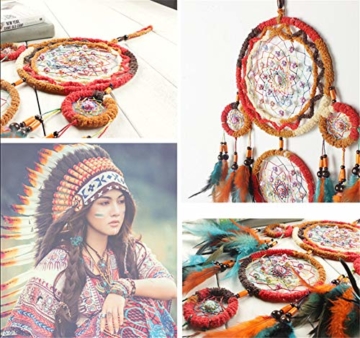 Traumfänger,Indianer Dreamcatcher Handgemachter, Traumfänger bunt mit Federn, Anhänger Dreamcatcherfür Zimmer Auto Deko (B) - 6
