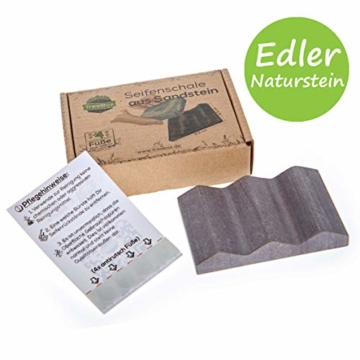 TreeBox Moderne Seifenschale aus natürlichem Sandstein - Inkl. 4 Antirutschfüßen aus Silikon - Perfekt geeignet für Bad und Küche - Umweltfreundliche Seifenablage - 1