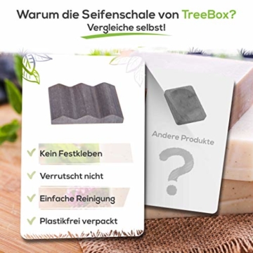 TreeBox Moderne Seifenschale aus natürlichem Sandstein - Inkl. 4 Antirutschfüßen aus Silikon - Perfekt geeignet für Bad und Küche - Umweltfreundliche Seifenablage - 5