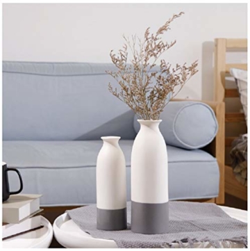 YOSPOSS Keramikvase KZ9527-W147 handgemachte Moderne Keramikvase für Blumen, hohe Vasen Set für Home Office Deko, weiße Vasen unten grau, 2 Stück - 1