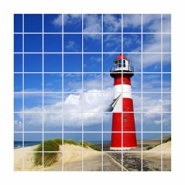 FoLIESEN Fliesenaufkleber für Bad und Küche | Fliesenposter Leuchtturm Westkapelle | Fliesengröße 10x10 cm | Fliesenbild 96 TLG. - 120x80cm (BxH) - 1