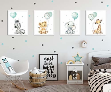 artpin® Poster Kinderzimmer Deko - Bilder Babyzimmer Mint Grau für Junge Mädchen - Safari Dschungel Tierposter Luftballon P63 - 6