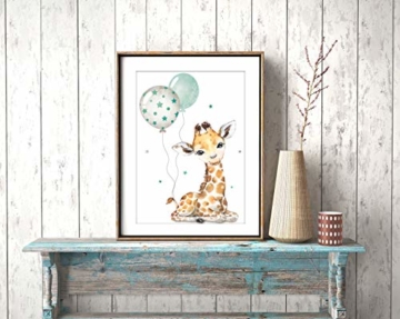 artpin® Poster Kinderzimmer Deko - Bilder Babyzimmer Mint Grau für Junge Mädchen - Safari Dschungel Tierposter Luftballon P63 - 7