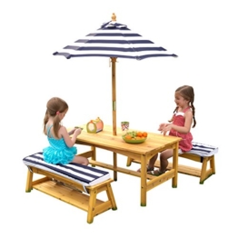 KidKraft 106 Gartentischset mit Bank, Kissen und Sonnenschirm Gartenmöbel für Kinder-Streifenmuster, Naturfarben - 1