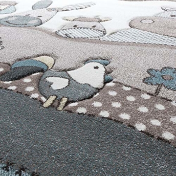 Kinder Teppich Moderner Spielteppich Bauernhof Tiere Pastell Töne In Beige Creme, Größe:120x170 cm - 2