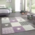 Kinderteppich Teppich Kinderzimmer mit Stern Herz in Lila Grau Creme Größe 140x200 cm - 1
