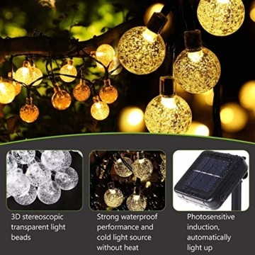 LED Solar Lichterkette Kristall Kugeln 4.5 Meter 30er Warmweiß, Mr.Twinklelight Außerlichterkette Deko für Garten, Bäume, Terrasse, Weihnachten, Hochzeiten, Partys, Innen und außen - 7