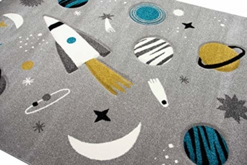 Merinos Kinderteppich Weltraum Lernteppich mit Raumschiff Sternen und Planeten in Grau Größe 120x170 cm - 5