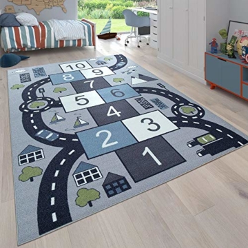 Paco Home Kinder-Teppich, Spiel-Teppich Für Kinderzimmer, Hüpfkästchen und Straßen, Grau, Grösse:160x220 cm - 1