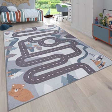 Paco Home Kinder-Teppich, Spiel-Teppich Für Kinderzimmer Straßen-Motiv Mit Tieren Creme, Grösse:160x220 cm - 1