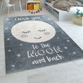 Paco Home Kinderteppich Kinderzimmer Mädchen Waschbar Sterne Niedlicher Mond Spruch Grau, Grösse:140x200 cm - 1