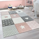 Paco Home Kinderteppich Kinderzimmer Punkte Herzen Sterne Pastell versch. Farben u. Größen, Grösse:80x150 cm, Farbe:Pink - 1