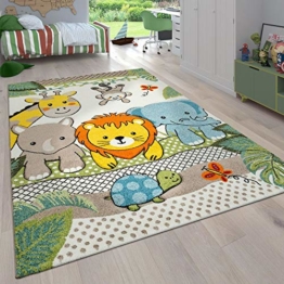 Paco Home Kinderzimmer Kinderteppich für Jungen mit Tier u. Dschungel Motiven Kurzflor, Grösse:140x200 cm, Farbe:Grün 2 - 1