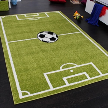 Paco Home Teppich Kinderzimmer Fußball Spielteppich Kinderteppich Fußballplatz Grün, Grösse:160x220 cm - 1