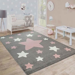 Paco Home Teppich Kinderzimmer Kinderteppich Große Und Kleine Sterne In Grau Rosa, Grösse:120x170 cm - 1