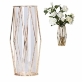 Perfuw Vase Glas Blumenvase Mit Geometrischem Metallständer, Kristallklare Terrarien Pflanzgefäß Knospen-glasvasen Für Blumen Hydroponikpflanze, Herzstück Für Zuhause/Büro/Hochzeit - Champagner Gold - 1