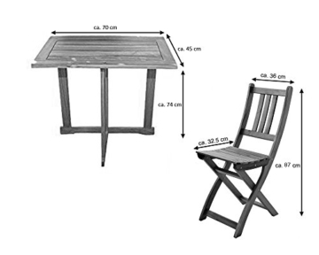 SAM 3-TLG. Balkongruppe Alessio, 1x Tisch 70x45 cm + 2X Klappstuhl, Balkon-Set aus Akazien-Holz, FSC® 100% Zertifiziert - 8