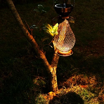 Solarlaterne für Außen, Görvitor LED Retro Dekorative Solarlampe Garten Laterne, Solarlaterne Hängende IP44 Wasserdicht, LED Solar Laterne Dekolampe für Draussen (Metall) - 5