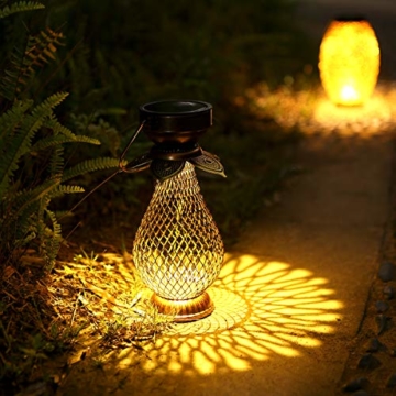 Solarlaterne für Außen, Görvitor LED Retro Dekorative Solarlampe Garten Laterne, Solarlaterne Hängende IP44 Wasserdicht, LED Solar Laterne Dekolampe für Draussen (Metall) - 7
