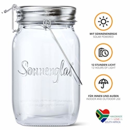 SONNENGLAS Classic 1000ml | Original Solarlampe/Solar-Laterne im Einmachglas aus Südafrika (inkl. USB) | warmweiß | Fair Trade | Bekannt aus Pro7 Galileo - 1
