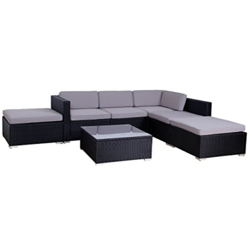 SVITA Lugano Poly Rattan Lounge Garten-Set XXL Sofa-Set Garnitur Gartenmöbel Couch-Set (XXL, Schwarz) - 3