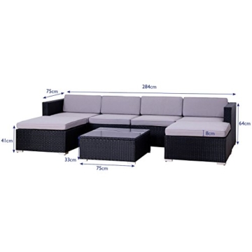 SVITA Lugano Poly Rattan Lounge Garten-Set XXL Sofa-Set Garnitur Gartenmöbel Couch-Set (XXL, Schwarz) - 5