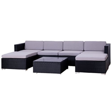 SVITA Lugano Poly Rattan Lounge Garten-Set XXL Sofa-Set Garnitur Gartenmöbel Couch-Set (XXL, Schwarz) - 6