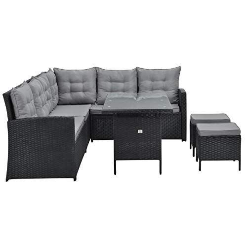 SVITA Monroe Polyrattan Ecksofa Rattan-Lounge Esstisch Gartenmöbel-Set Sofa Garnitur Couch-Eck (Lounge Set, Schwarz) - 3