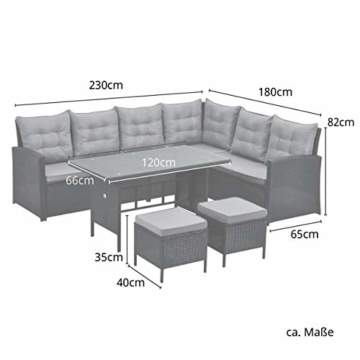 SVITA Monroe Polyrattan Ecksofa Rattan-Lounge Esstisch Gartenmöbel-Set Sofa Garnitur Couch-Eck (Lounge Set, Schwarz) - 7