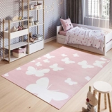 Tapiso Pinky Teppich Kurzflor Kinderteppich Kinderzimmer Pink Rosa Weiß Pastellfarben Modern Schmetterling Spielteppich ÖKOTEX 140 x 200 cm - 1