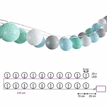 VICCO Lichterkette Cotton Balls Girlande verschiedene Farbvarianten erhältlich 310 cm - 4