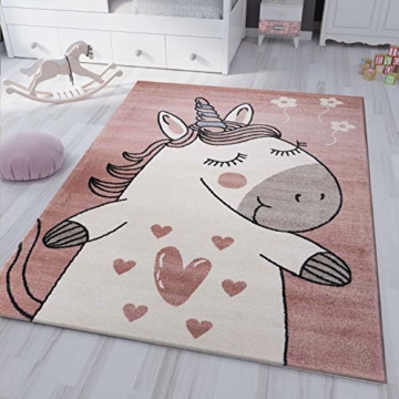 VIMODA kinderzimmer kinderteppich Pony Einhorn Teppich Flauschig für Kinderzimmer Spielzimmer, Maße:120x170 cm - 1