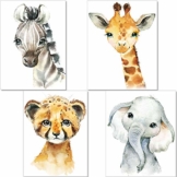 artpin® 4er Set Bilder Kinderzimmer Deko Junge Mädchen - DIN A4 Poster Tiere - Safari Afrika Wandbilder - Porträt Elefant Tiger Giraffe Zebra (P35) - 1