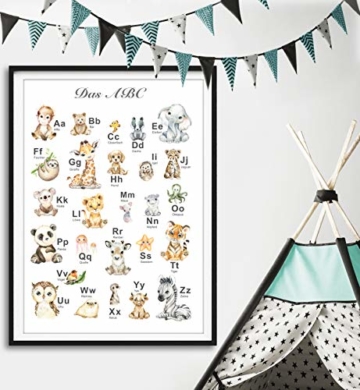 artpin® ABC Poster Kinderzimmer Alphabet Tierposter - Lernposter Schulanfang 1.Klasse DIN A3 Weihnachtsdeko - Bilder Safari Mädchen Junge Baby Tiere - Wald Dschungel P69 - 2