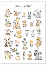 artpin® ABC Poster Kinderzimmer Alphabet Tierposter - Lernposter Schulanfang 1.Klasse DIN A3 Weihnachtsdeko - Bilder Safari Mädchen Junge Baby Tiere - Wald Dschungel P69 - 1