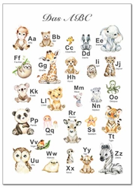 artpin® ABC Poster Kinderzimmer Alphabet Tierposter - Lernposter Schulanfang 1.Klasse DIN A3 Weihnachtsdeko - Bilder Safari Mädchen Junge Baby Tiere - Wald Dschungel P69 - 1