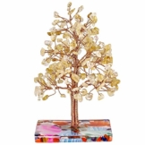 KYEYGWO Citrine Heilung Kristallbaum auf Achat Scheiben Base, Kupferdraht Geldbaum Feng Shui Bonsai Baum Deko Figuren für Glück, Reichtum und Gesundheit - 1