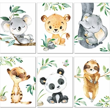 LALELU-Prints | A4 Bilder Kinderzimmer Deko Mädchen Junge | Zauberhafte Dschungel-Tiere | Poster Babyzimmer | 6er Set Kinderbilder (DIN A4 ohne Rahmen) - 1
