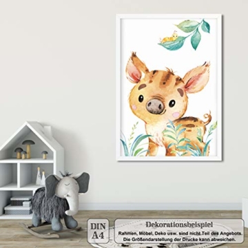 LALELU-Prints | A4 Bilder Kinderzimmer Deko Mädchen Junge | Zauberhafte Wald-Tiere | Poster Babyzimmer | 6er Set Kinderbilder (DIN A4 ohne Rahmen) - 2