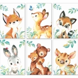 LALELU-Prints | A4 Bilder Kinderzimmer Deko Mädchen Junge | Zauberhafte Wald-Tiere | Poster Babyzimmer | 6er Set Kinderbilder (DIN A4 ohne Rahmen) - 1