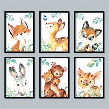 LALELU-Prints | A4 Bilder Kinderzimmer Deko Mädchen Junge | Zauberhafte Wald-Tiere | Poster Babyzimmer | 6er Set Kinderbilder (DIN A4 ohne Rahmen) - 3