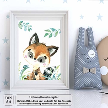 LALELU-Prints | A4 Bilder Kinderzimmer Deko Mädchen Junge | Zauberhafte Wald-Tiere | Poster Babyzimmer | 6er Set Kinderbilder (DIN A4 ohne Rahmen) - 9