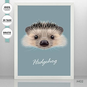 MiaLu® Poster Kinderzimmer Tiere - 3er Set Bilder Babyzimmer Deko für Junge Mädchen (Panda-Bär, Igel, Hase) DIN A4 - 6